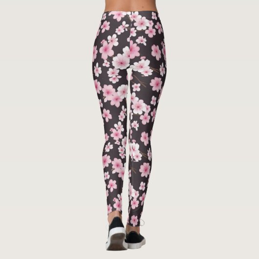 Midnight Sakura: een Cherry Blossom Symfonie Leggings (Achterkant)