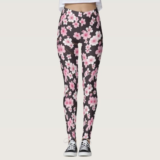 Midnight Sakura: een Cherry Blossom Symfonie Leggings (Voorkant)