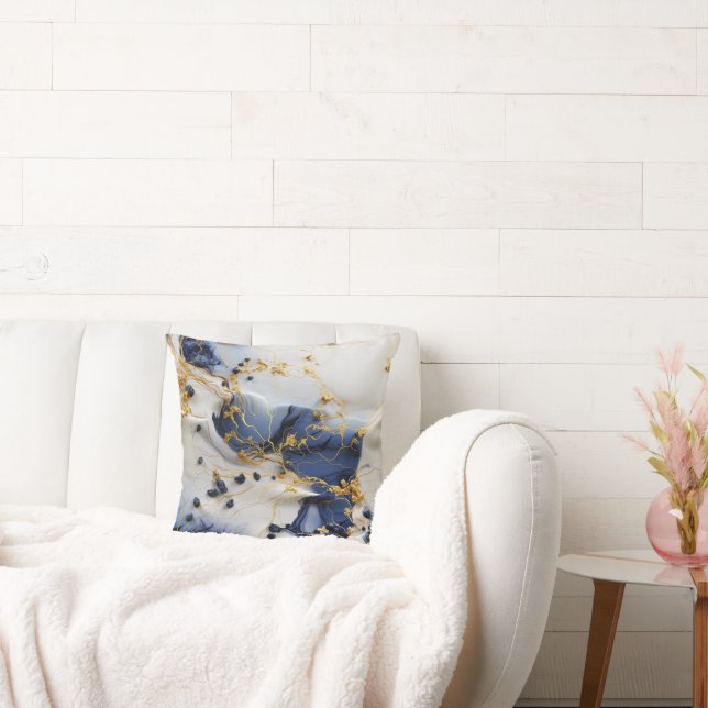 Midnight Sapphire Marble with Gold Threads Kussen (Bank)