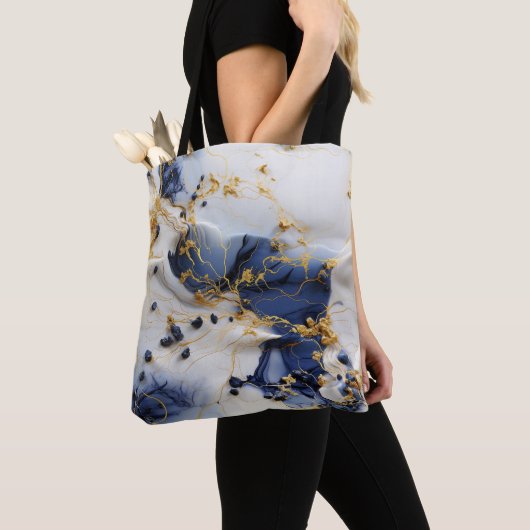 Midnight Sapphire Marble with Gold Threads Tote Bag (Dichtbij)
