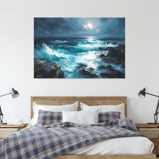 Midnight Serenade: Lunar Tide Canvas Afdruk (Insitu (Slaapkamer))