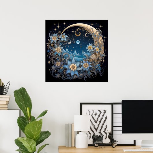 Midnight Serenity: een hemelse bloei Poster (Thuiskantoor)