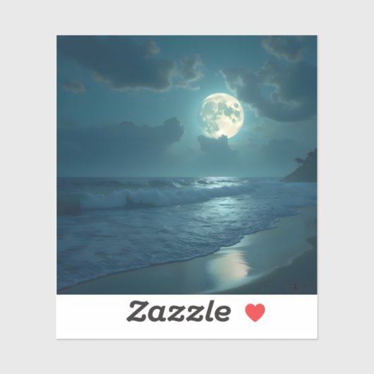 Midnight Shore – Maanverlichte Zeegezicht Vierkant Sticker (Vel)