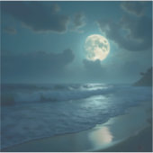 Midnight Shore – Maanverlichte Zeegezicht Vierkant Sticker (Voorkant)