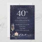 Midnight Silver 40th Glow Uitnodiging (Voorkant)