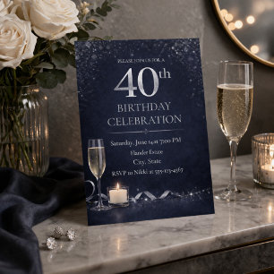 Midnight Silver 40th Glow Uitnodiging