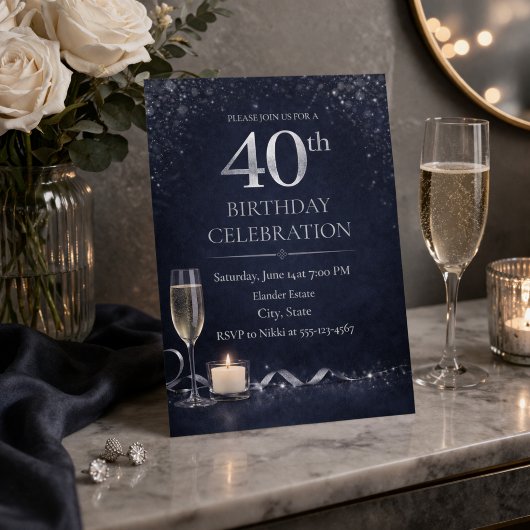 Midnight Silver 40th Glow Uitnodiging