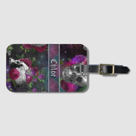 Midnight Silver Gothic Witch Skull en Rozen Lugga Bagagelabel