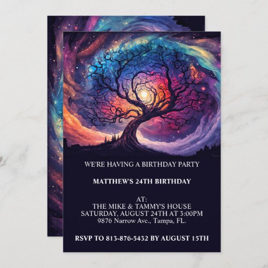 Midnight Skies Verjaardagsfeestuitnodigingen Kaart (Voorkant / Achterkant)