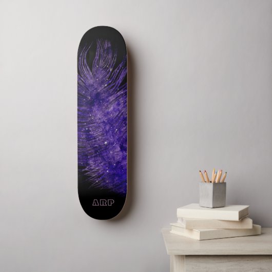 *~* Midnight Sky Boho Kosmische Veer Paarse Persoonlijk Skateboard (Muurkunst)