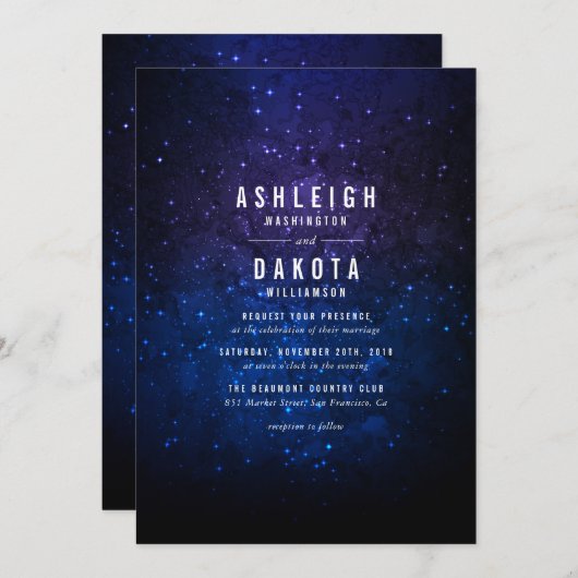 Midnight Sky en Shining Stars | Galaxy Wedding Kaart (Voorkant / Achterkant)