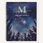 Midnight Sky Forest aangepaste naam Monogram Notitieboek (Voorkant)