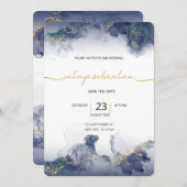 Midnight Sky & Gold Veins Moody Modern Wedding  Kaart (Voorkant / Achterkant)