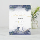 Midnight Sky & Gold Veins Moody Modern Wedding  Kaart (Staand voorkant)