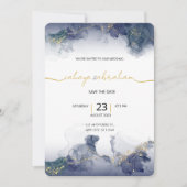 Midnight Sky & Gold Veins Moody Modern Wedding  Kaart (Voorkant)