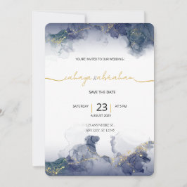 Midnight Sky & Gold Veins Moody Modern Wedding  Kaart