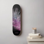 *~* Midnight Sky Pastel Boho Kosmische Veer Persoonlijk Skateboard<br><div class="desc">* Energetisch Verbeterde Magische Mystieke Kosmische Hemelse Boheemse Zigeuner Rustiek Verbluffend mooi donker Midnight Navy Blue Waterverf sky achtergrond en sprankelende hemelse veren ontwerp. De magische vibe veer is zeer licht en fluisterend. * Pas/personaliseer met uw INITIALEN/MONOGRAM of NAAM aan. Gebruik de designer ook om te spelen met het lettertype...</div>