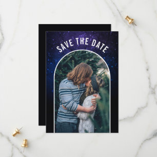 Midnight Sky & Shining Stars Galaxy Bruiloft Save The Date