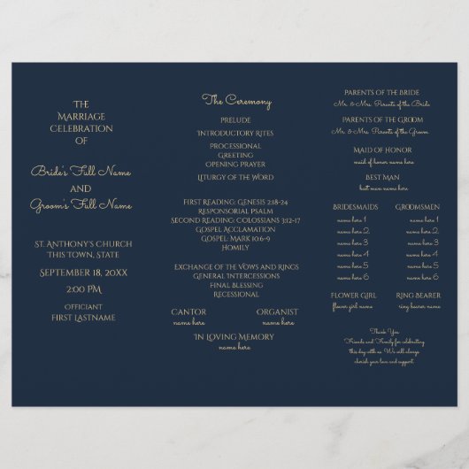 Midnight Sky Tri Fold Wedding Programme (Voorkant)