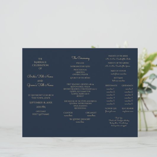 Midnight Sky Tri Fold Wedding Programme (Staand voorkant)
