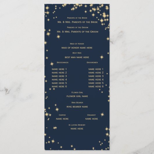 Midnight Sky Twinkle Navy Blauw en Goud Programmakaart (Achterkant)