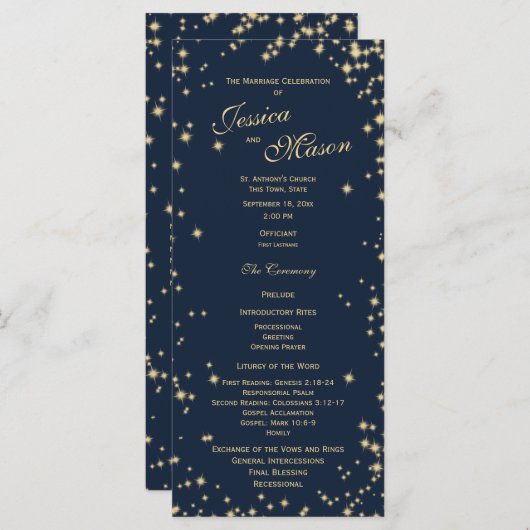 Midnight Sky Twinkle Navy Blauw en Goud Programmakaart (Voorkant / Achterkant)