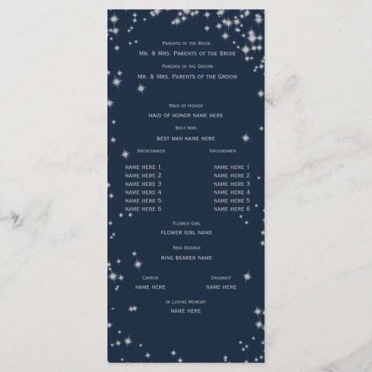 Midnight Sky Twinkle Navy blauw en zilver Programmakaart (Achterkant)