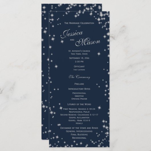 Midnight Sky Twinkle Navy blauw en zilver Programmakaart (Voorkant / Achterkant)