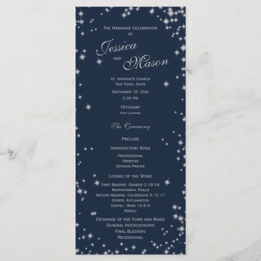 Midnight Sky Twinkle Navy blauw en zilver Programmakaart (Voorkant)