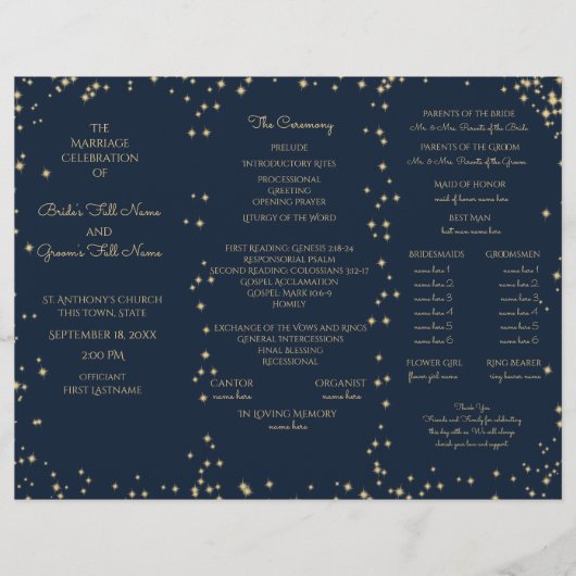 Midnight Sky Twinkle Star Tri Fold Wedding Program (Voorkant)