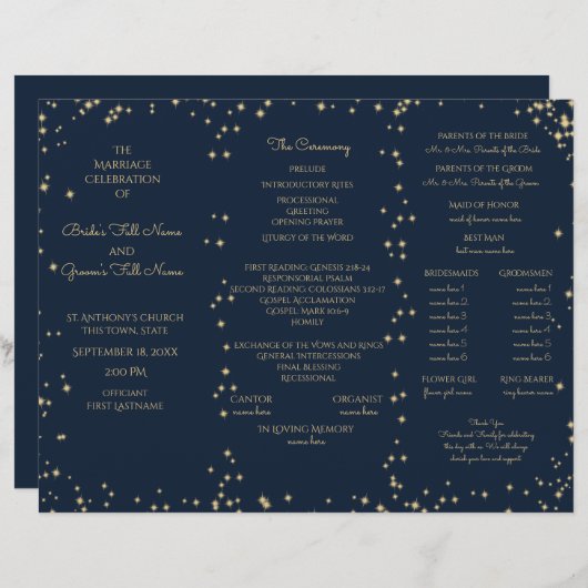 Midnight Sky Twinkle Star Tri Fold Wedding Program (Voorkant / Achterkant)