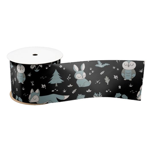 Midnight Sleepy Little Woodland Critters Satijnen Lint (Spoel)