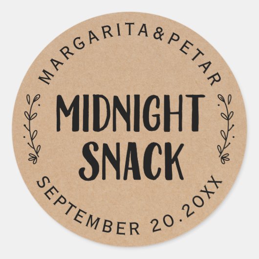 Midnight Snack Rustic Wedding Ronde Sticker (Voorkant)