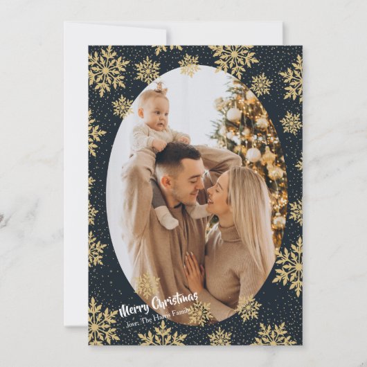 Midnight Snowflakes Photo Holiday Card Feestdagenkaart (Voorkant)