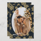 Midnight Snowflakes Photo Holiday Card Feestdagenkaart (Voorkant / Achterkant)