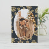 Midnight Snowflakes Photo Holiday Card Feestdagenkaart (Staand voorkant)