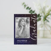 Midnight Space Glitter Photo Afstuderen Uitnodiging Briefkaart (Staand voorkant)