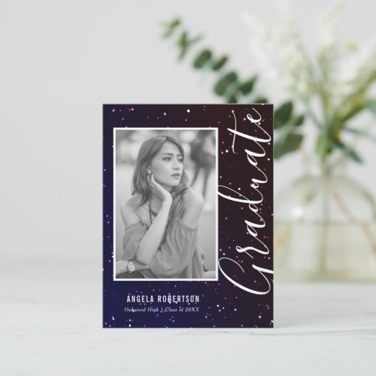 Midnight Space Glitter Photo Afstuderen Uitnodiging Briefkaart (Staand voorkant)