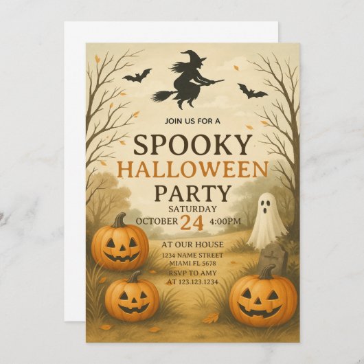 Midnight Spooky Halloween Party Uitnodiging (Voorkant / Achterkant)