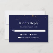 Midnight Stars Navy Blue Wedding RSVP Kaart (Voorkant)
