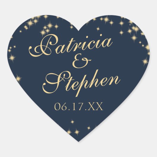Midnight Stars Twinkle Bruiloft Hart Sticker (Voorkant)
