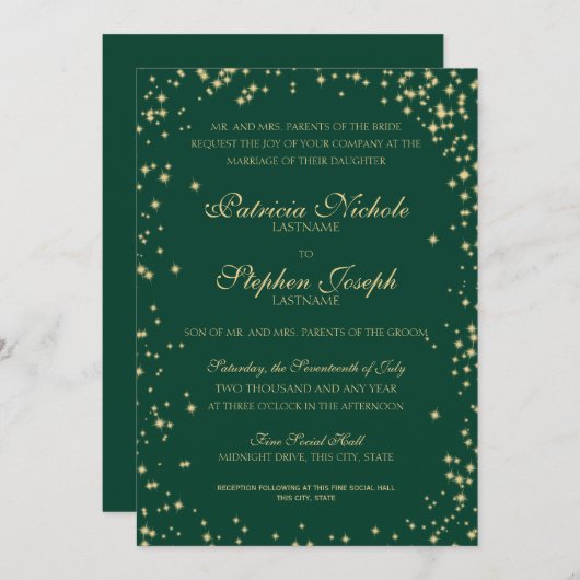 Midnight Stars Twinkle Sky Emerald Wedding Kaart (Voorkant / Achterkant)