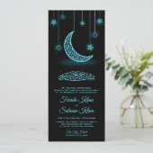 Midnight sterren en maan islamitische bruiloft kaart (Staand voorkant)