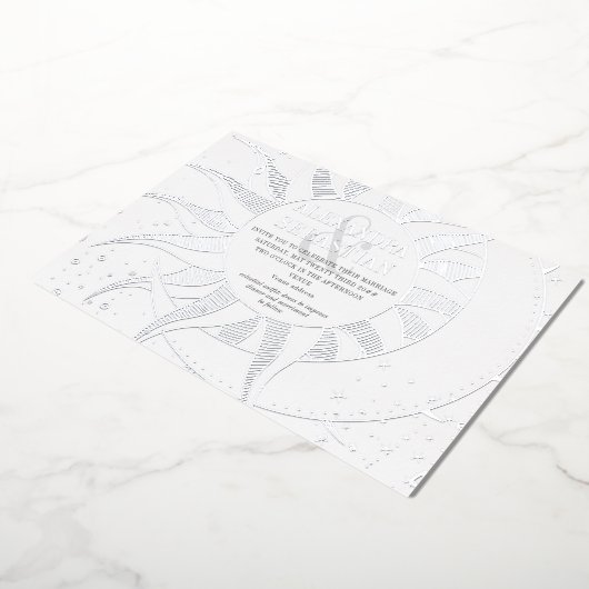 Midnight Sterren Maan Zon Hemelvaart Bruiloft Zilv Folie Uitnodiging (Gedraaid)