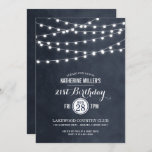 Midnight String Lights 21st Verjaardagsfeest Uitno Kaart<br><div class="desc">Het moderne de uitnodigingsontwerp van de zomerverjaardagspartij met eenvoudige elegante gloedlichten die over de bovenkant hangen en een classy mengeling van moderne en calligrafische manuscriptdoopvonten op een gedrukte faux textuurachtergrond van de waterverf. Een eenvoudig en stijlvol design, ideaal voor de zomer! Klik op de knop IT AANPASSEN om lettertypen aan...</div>