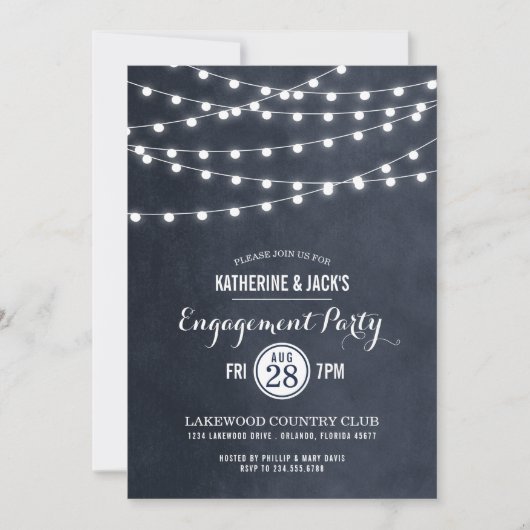 Midnight String Lights Verlovingsfeestuitnodiging Kaart (Voorkant)