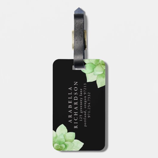 Midnight Succulent Flowers Bagagelabel (Achterkant verticaal)
