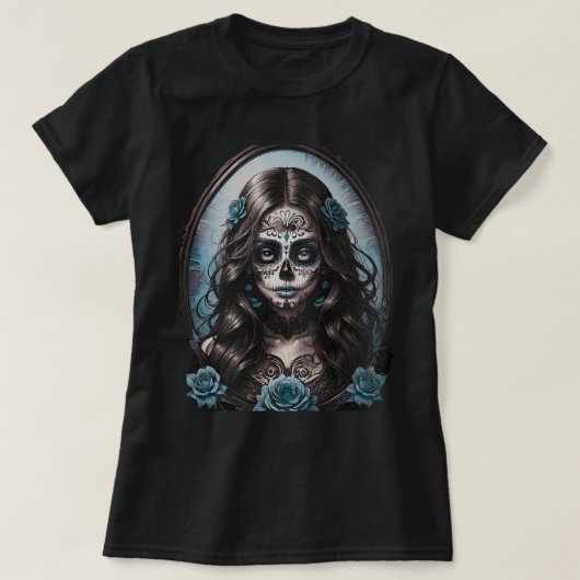 Midnight Sugar Skull Women's Tee - Blue & Teal T-shirt (Design voorkant)