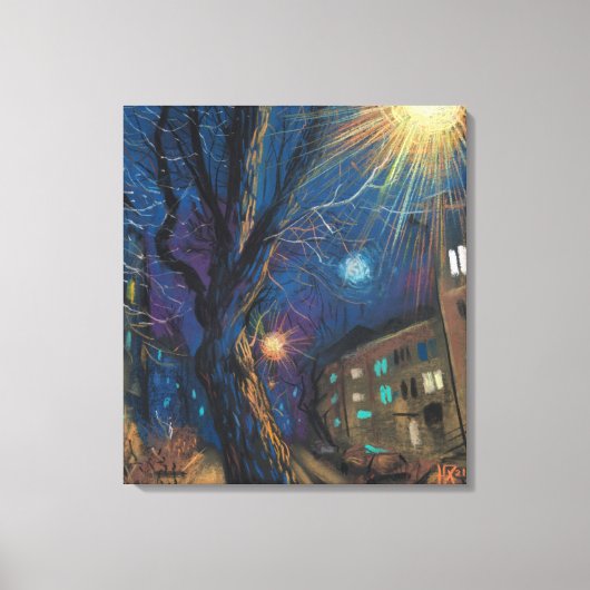 Midnight Sun, Night Street Tree Landscape Paintin Canvas Afdruk (Voorkant)