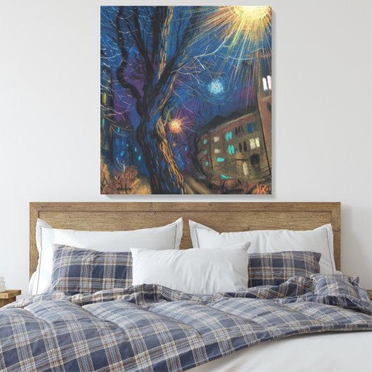 Midnight Sun, Night Street Tree Landscape Paintin Canvas Afdruk (Insitu (Slaapkamer))